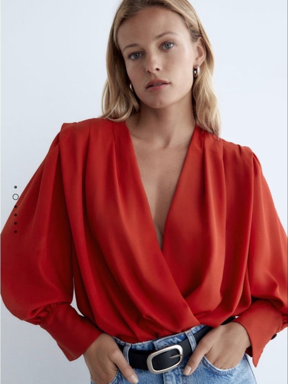 Zara Red Draped V-Neck Blouse Bodysuit Size S